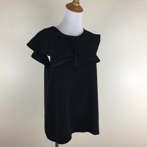 CLUB MONACO Black Asymmetric Pleats Overlay Sleeveless Shirt Top